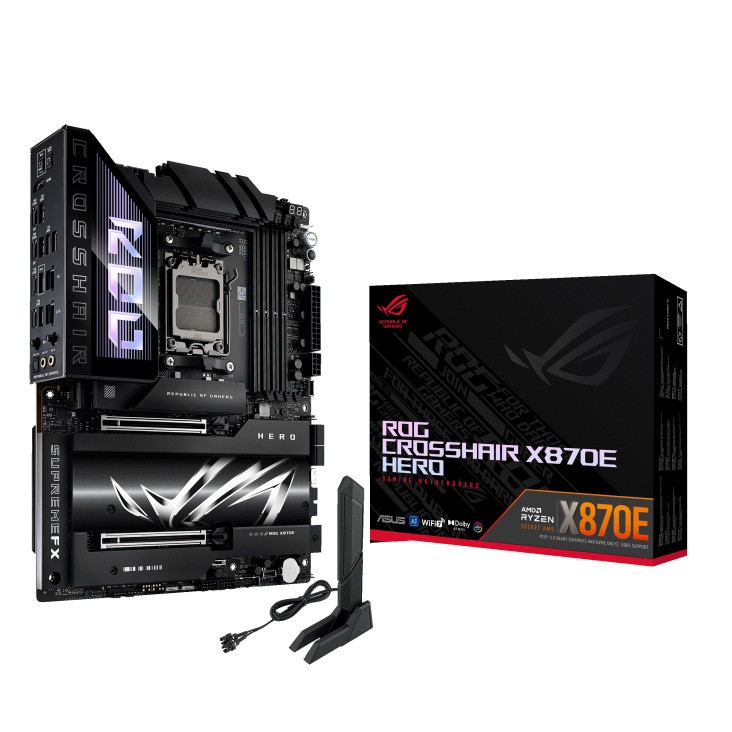  X870E ATX Motherboard: AM5 Socket For AMD Ryzen 7000/8000/9000 Series Processors<BR>4x DDR5, 4x SATA 6Gb/s, PCIe 5.0, 3x M.2 Gen5* + 2x M.2 Gen4, USB 4.0, 1x 5GbE + 1x 2.5GbE LAN, Wi-Fi 7 + Bluetooth 5.4, ROG SupremeFX 7.1 ALC4082* Audio, USB4/HDMI  